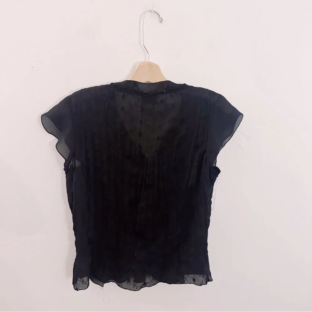 Vintage Robbie Bee Ascot Tie Chic Black Sheer Top Short Sleeve - Picture 3 of 4